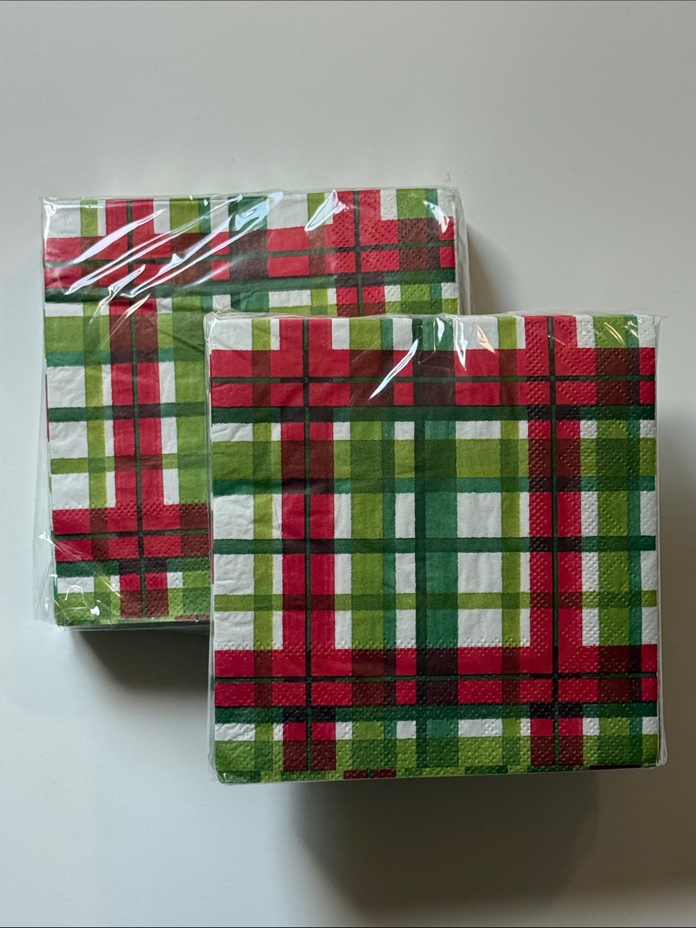 Brother Sister Design Studio Christmas Green Red Plaid Beverage Napkins 2 Pack